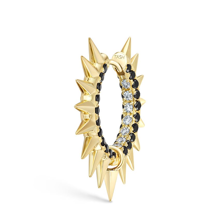 Metal Mohawk with Black and White Diamond Pavé Hoop Earring