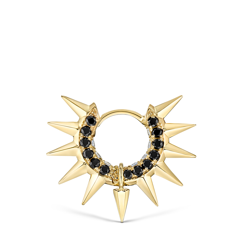 Metal Mohawk with Black and White Diamond Pavé Hoop Earring