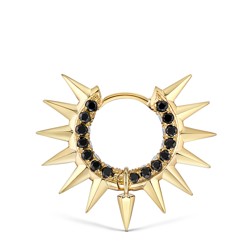 Metal Mohawk with Black and White Diamond Pavé Hoop Earring