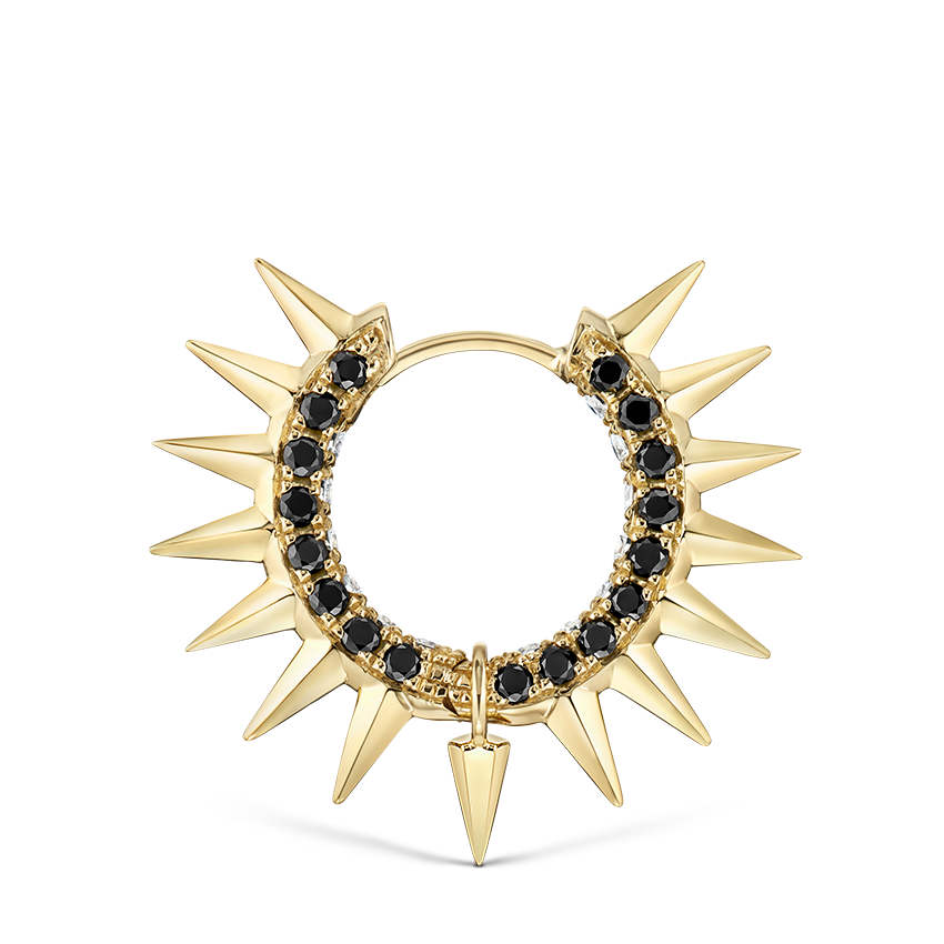 Metal Mohawk with Black and White Diamond Pavé Hoop Earring