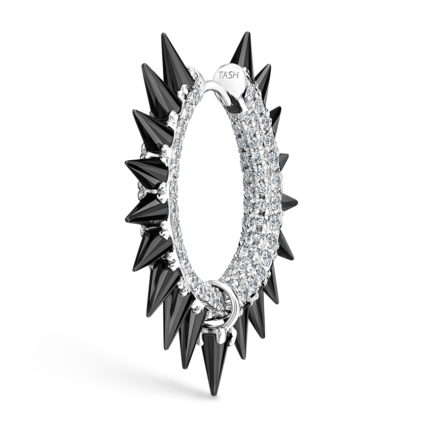 Black Moissanite Mohawk and Diamond Pavé Hoop Earring
