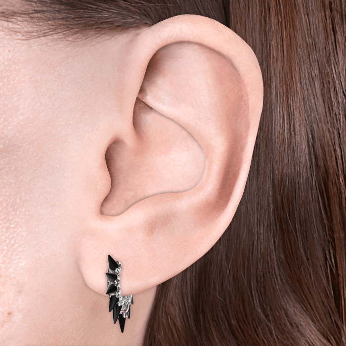 Black Moissanite Mohawk and Diamond Pavé Hoop Earring