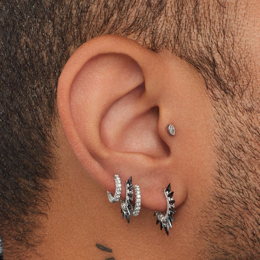 Black Moissanite Mohawk and Diamond Pavé Hoop Earring