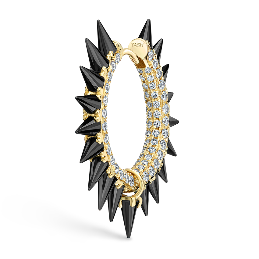 Black Moissanite Mohawk and Diamond Pavé Hoop Earring