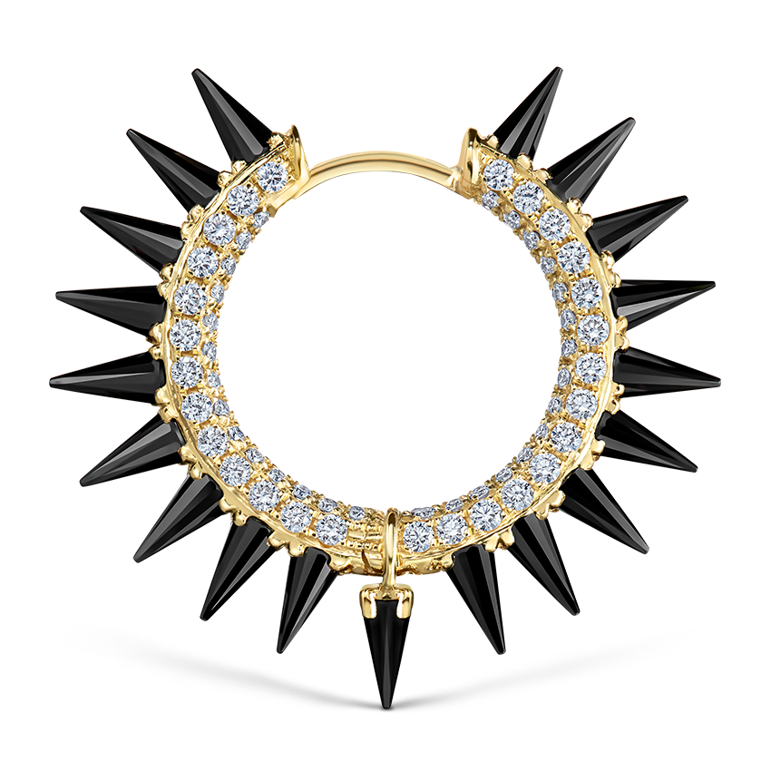 Black Moissanite Mohawk and Diamond Pavé Hoop Earring