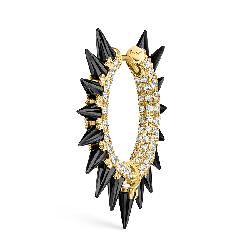 Black Moissanite Mohawk and Diamond Pavé Hoop Earring