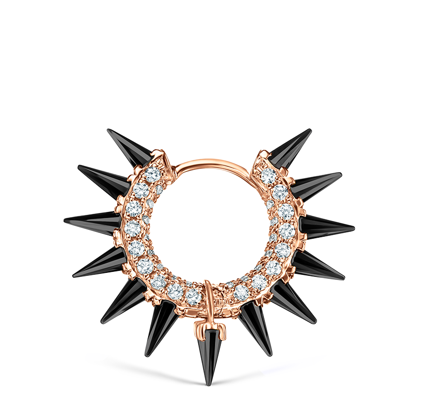 Black Moissanite Mohawk and Diamond Pavé Hoop Earring