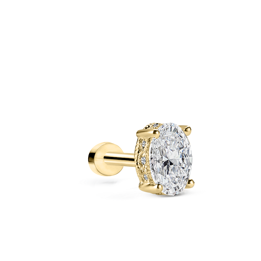 Oval Diamond Engraved Threaded Stud Earring