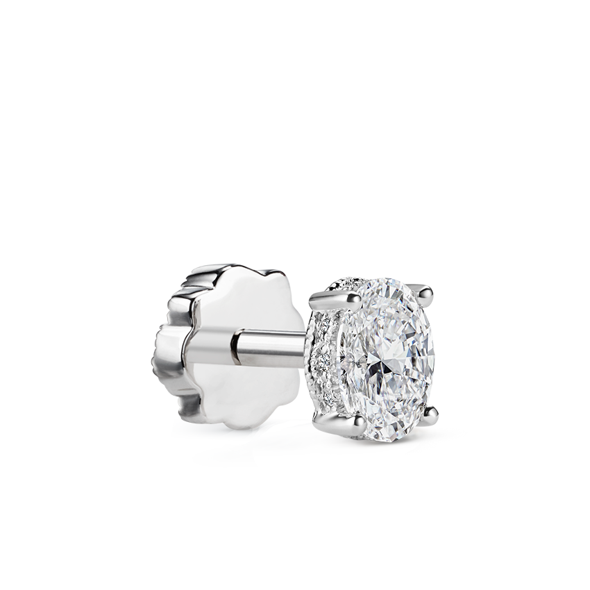 Oval Diamond Engraved Threaded Stud Earring