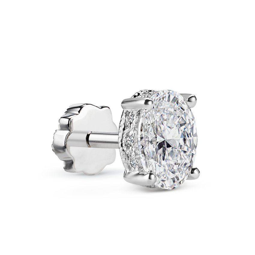 Oval Diamond Engraved Threaded Stud Earring