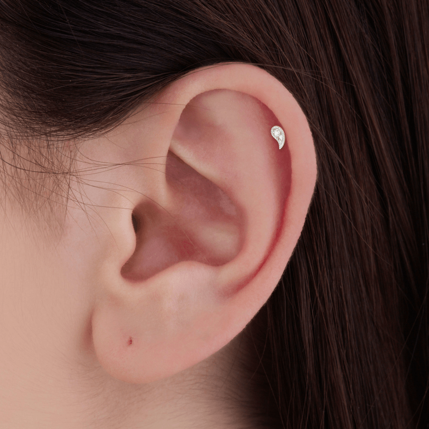 Diamond Paisley Threaded Stud Earring