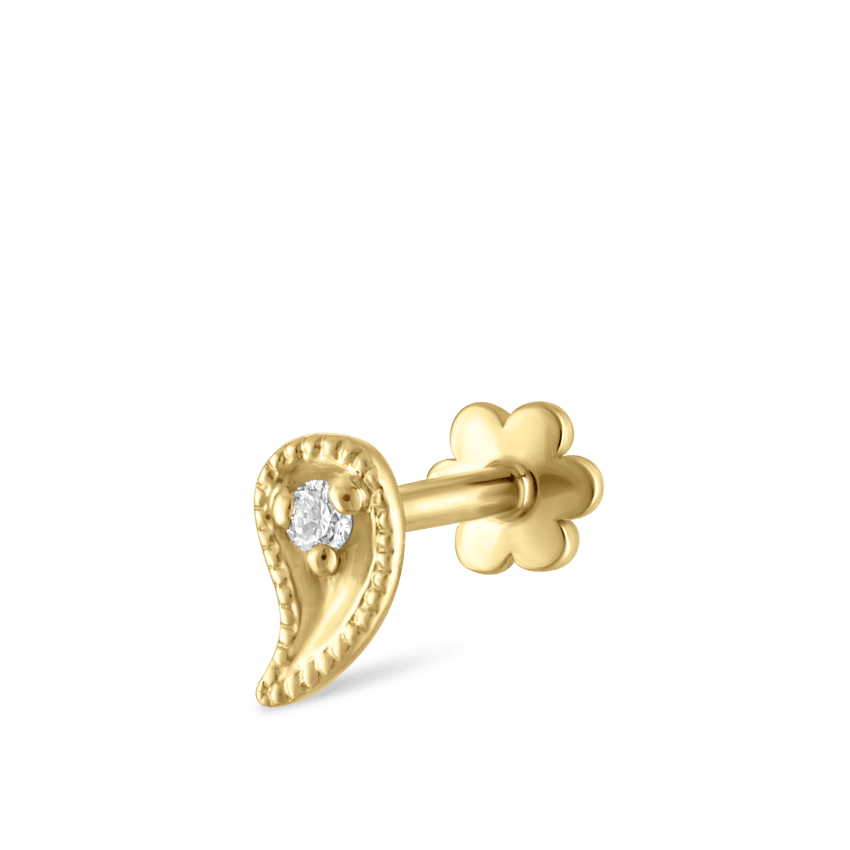 Diamond Paisley Threaded Stud Earring