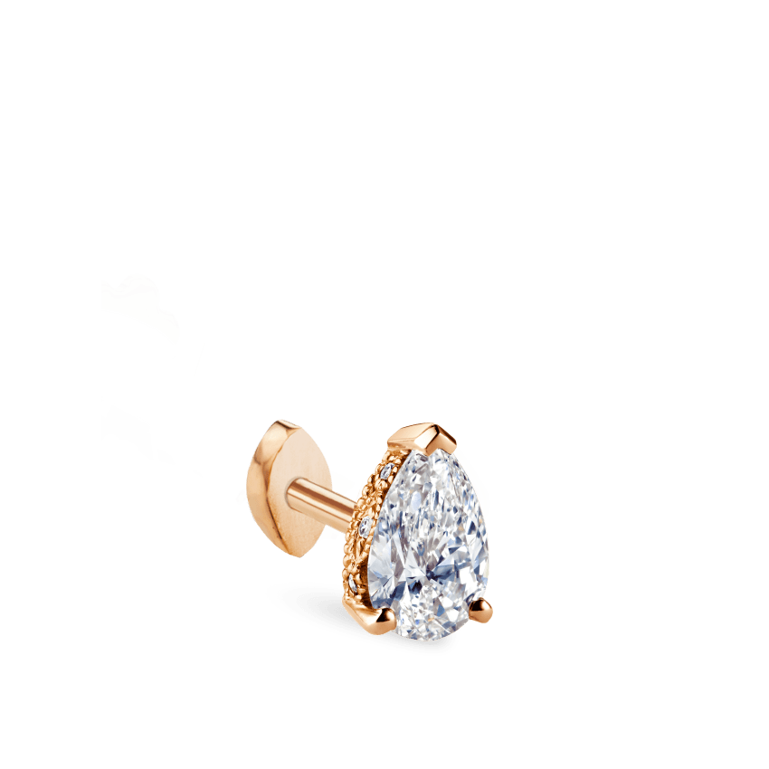 Pear Diamond Threaded Stud Earring, Marquise Diamond Back