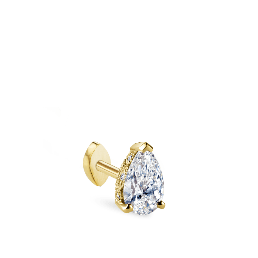 Pear Diamond Threaded Stud Earring, Marquise Diamond Back