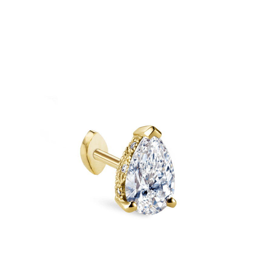 Pear Diamond Threaded Stud Earring, Marquise Diamond Back