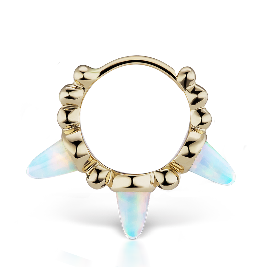 Triple Short Opal Spike Granulated Hoop Earring