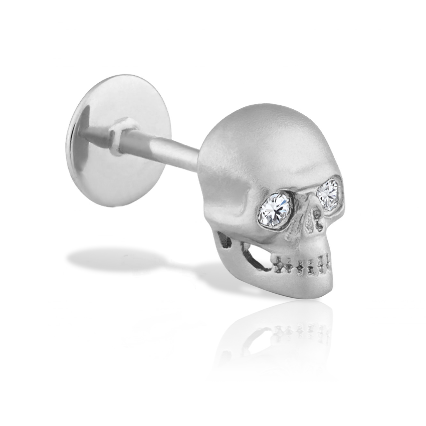 Diamond Eye Matte Skull Threaded Stud Earring
