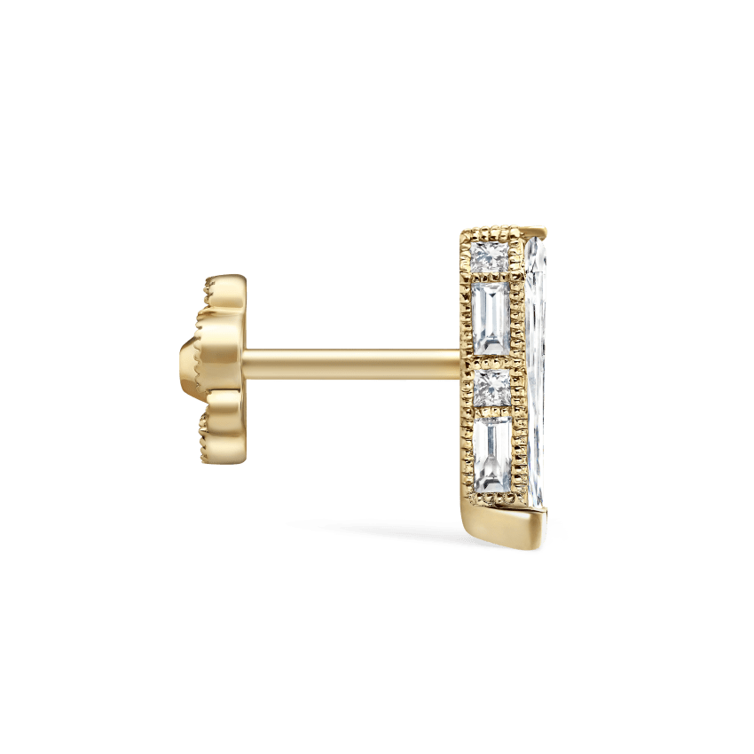 Engraved Silhouette Diamond Threaded Stud Earring