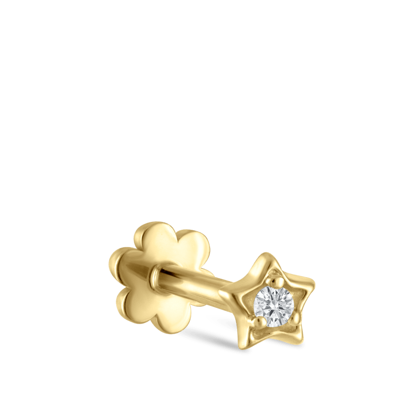 Diamond Solitaire Star Threaded Stud Earring