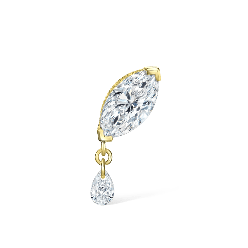 Single Teardrop Marquise Diamond Threaded Stud Earring