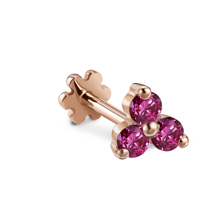 Rose Purple Diamond Trinity Threaded Stud Earring With Titanium Backing