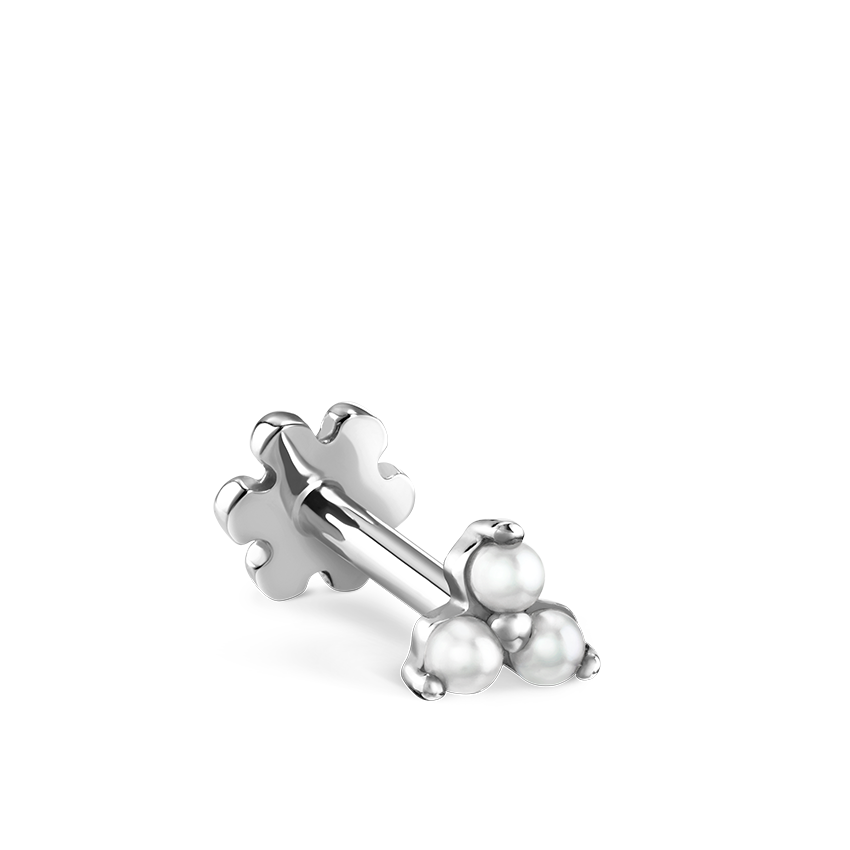 Pearl Trinity Threaded Stud Earring With Titanium Backing