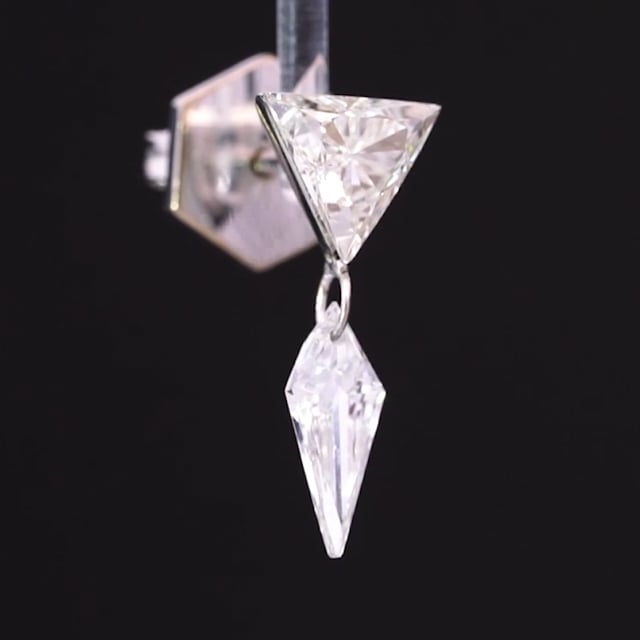 Invisible Set Triangle Diamond with Kite Diamond Dangle Stud