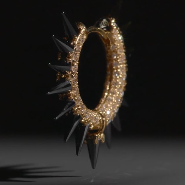Black Moissanite Mohawk and Diamond Pavé Hoop Earring