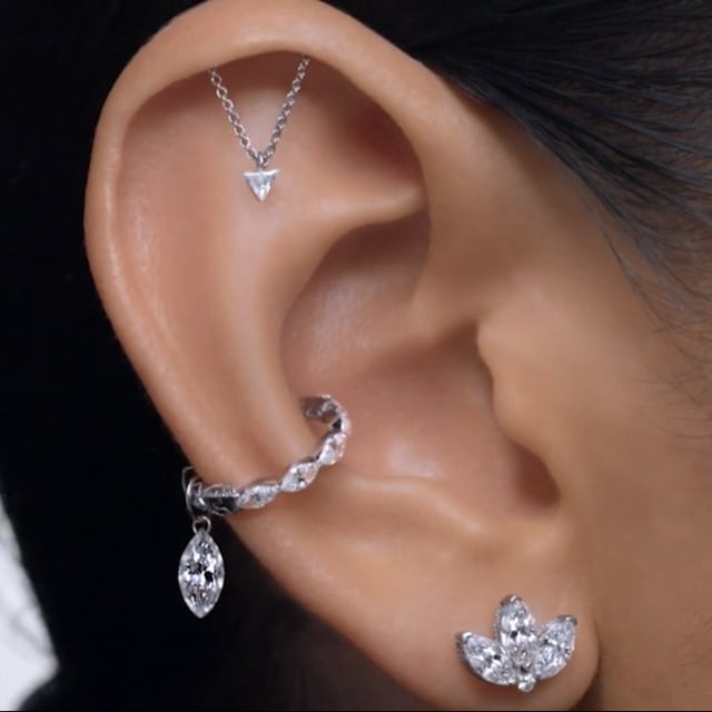 Diamond Engraved Lotus Threaded Stud Earring