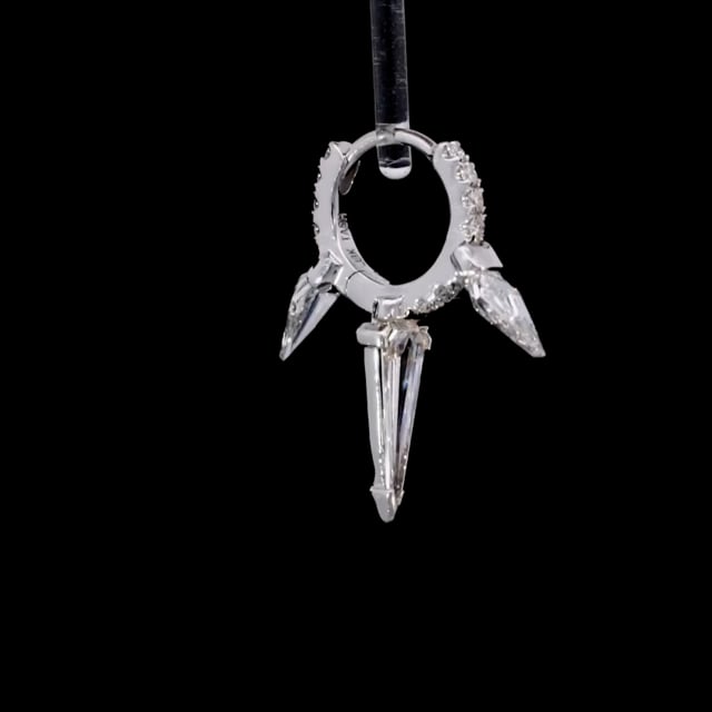 Silhouette Diamond Triple Long Spike Eternity Hoop Earring