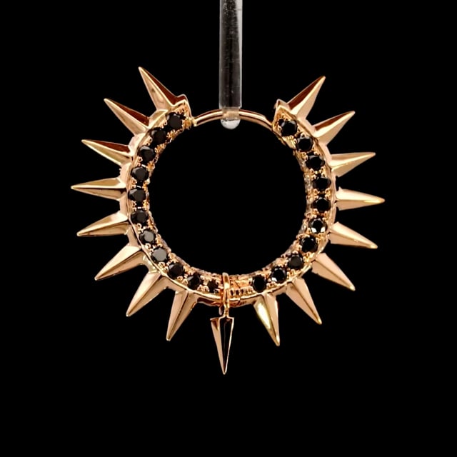 Metal Mohawk with Black and White Diamond Pavé Hoop Earring