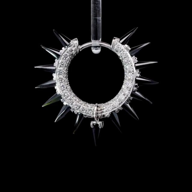 Black Moissanite Mohawk and Diamond Pavé Hoop Earring