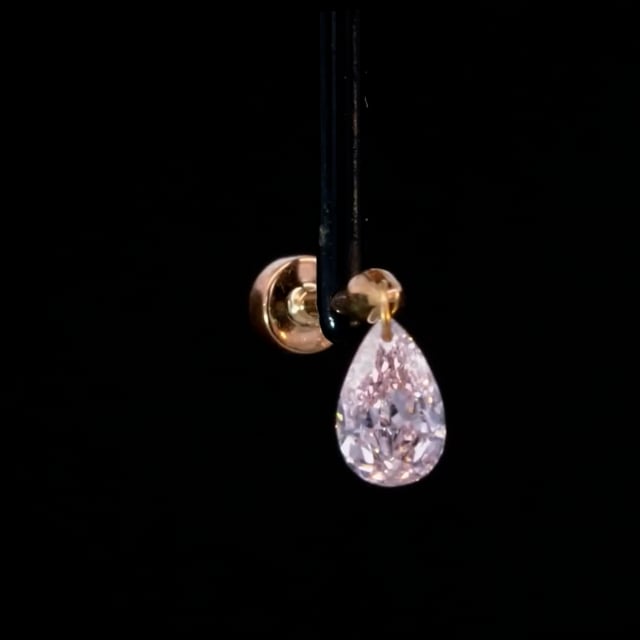 Natural Pink Pear Floating Diamond Threaded Charm Earring With Titanium Backing