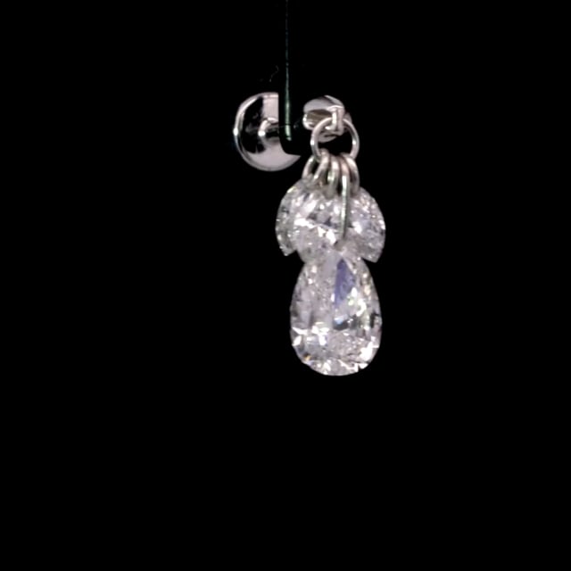 Floating Pear Diamond Plume Threaded Charm Earring With Titanium Backing