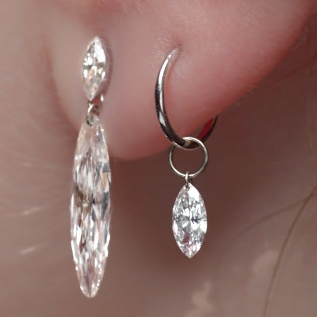 Marquise Diamond Threaded Stud Earring With Titanium Backing