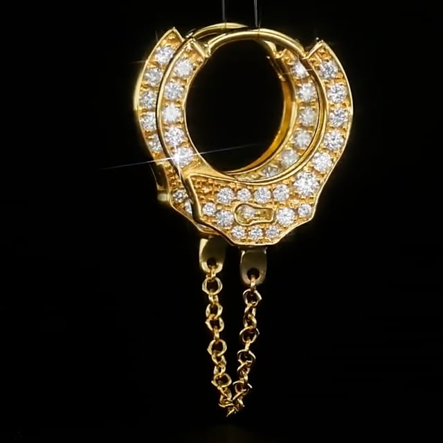 Double-sided Diamond Handcuff with Medium Chain Hoop Earring