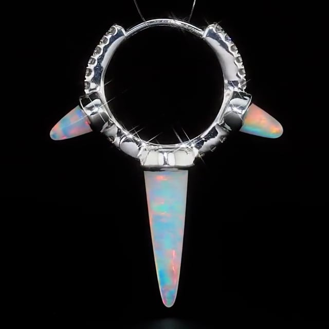 Triple Long Opal Spike Diamond Eternity Hoop Earring