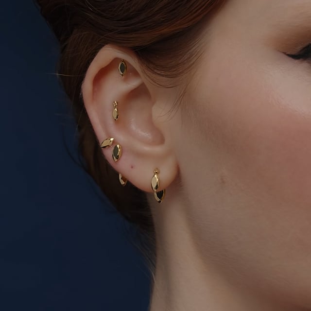 Faceted Gold Marquise Threaded Charm Earring
