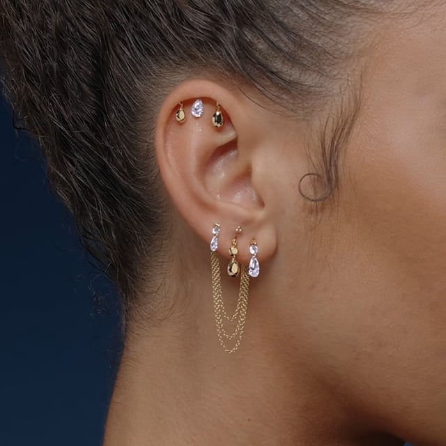 Floating Double Diamond Threaded Charm Earring With Titanium Backing