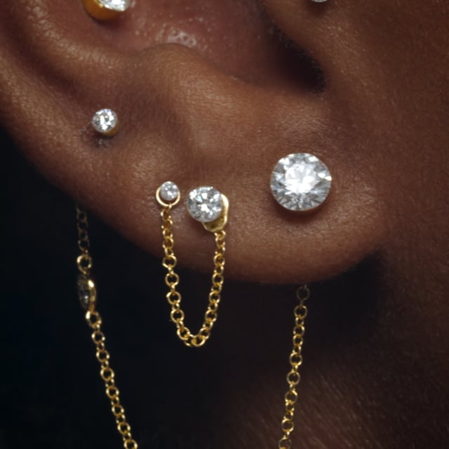 Double Scallop Set Diamond Chain Connecting Charm