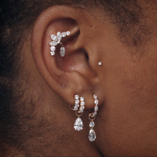 Floating Marquise Diamond Charm Threaded Stud Earring With Titanium Backing