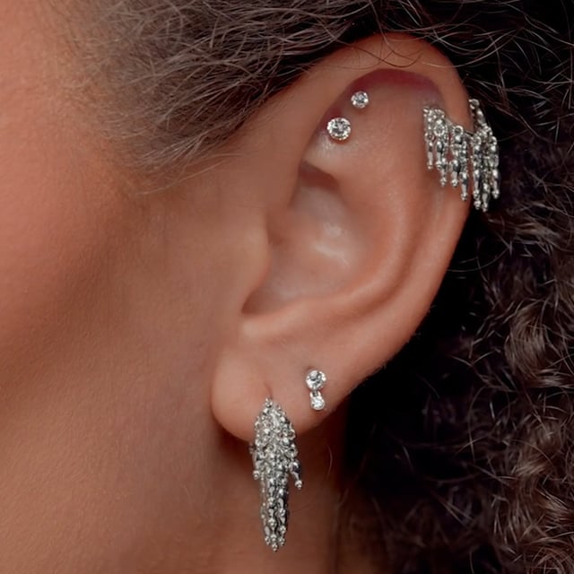 Invisible Set Diamond Dangle Threaded Stud Earring With Titanium Backing