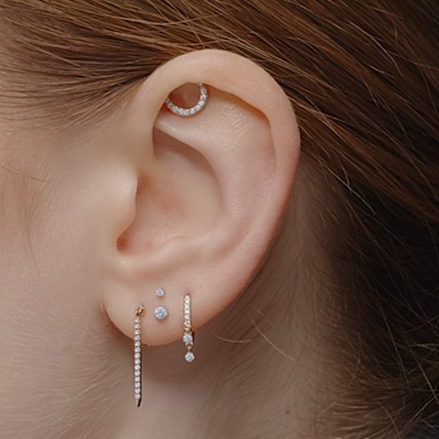 Diamond Eternity Bar Charm Threaded Stud Earring With Titanium Backing