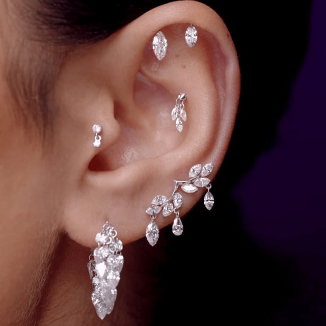 Floating Diamond Plume Threaded Charm Earring