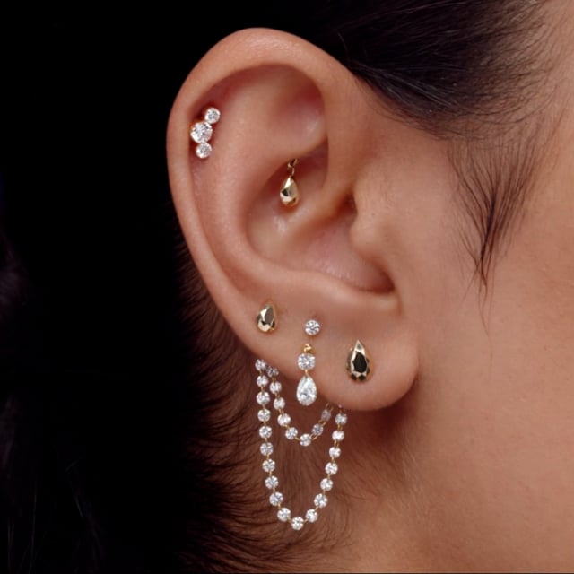 Invisible Set Three Diamond Curve Threaded Stud Earring With Titanium Backing