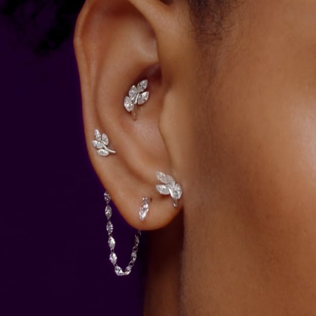 Diamond Vine Threaded Stud Earring With Titanium Backing