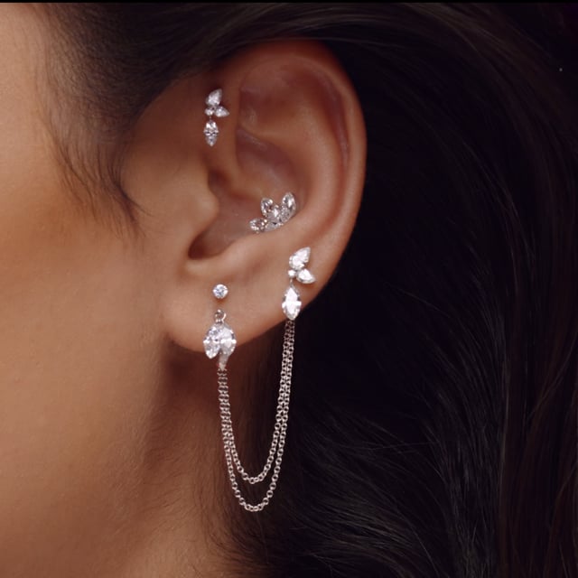 Invisible Diamond Lotus Threaded Stud Earring With Titanium Backing