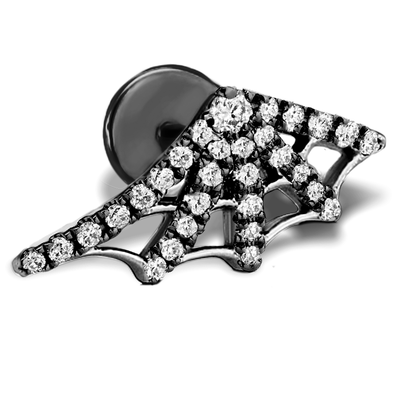 Diamond Web Threaded Stud Earring With Titanium Backing