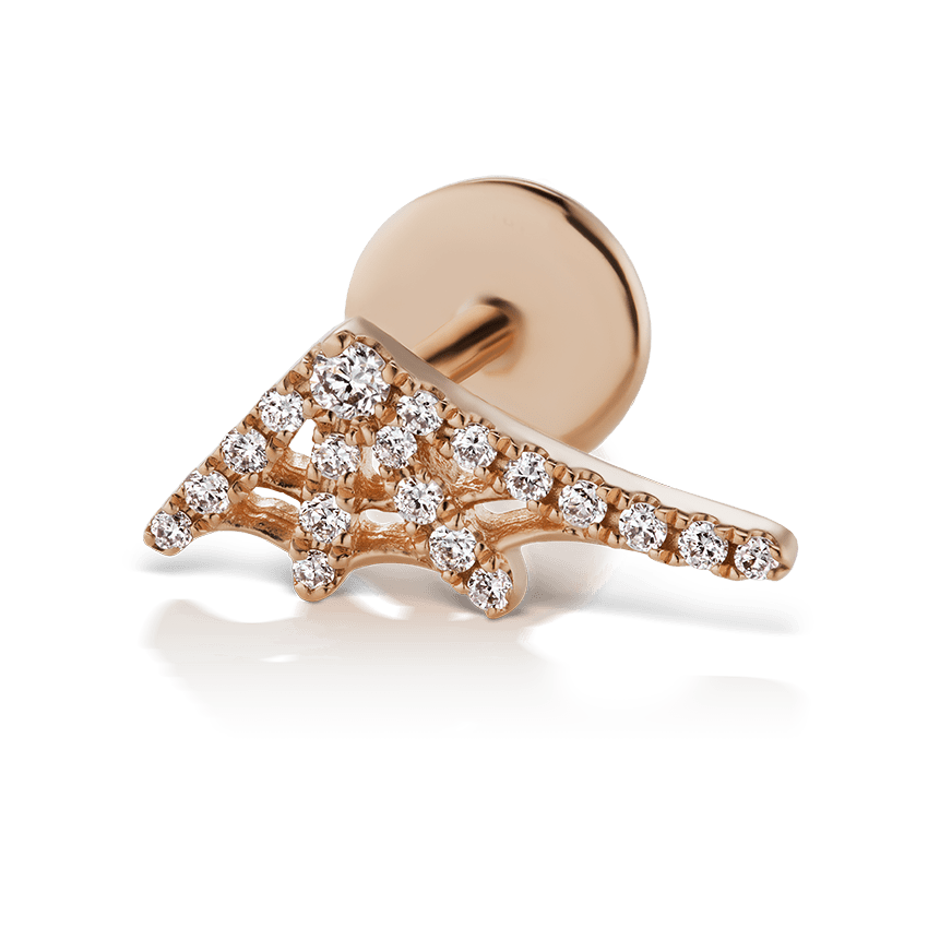 Diamond Web Threaded Stud Earring With Titanium Backing