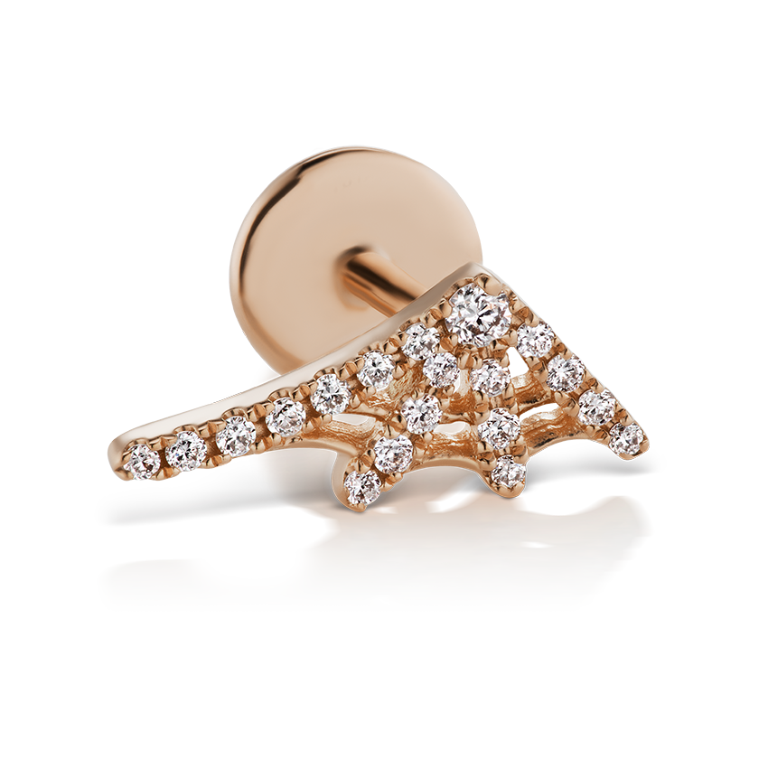 Diamond Web Threaded Stud Earring With Titanium Backing